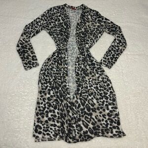 Guess Women Animal Print Soft Fleece Open Drape Midi Cardigan